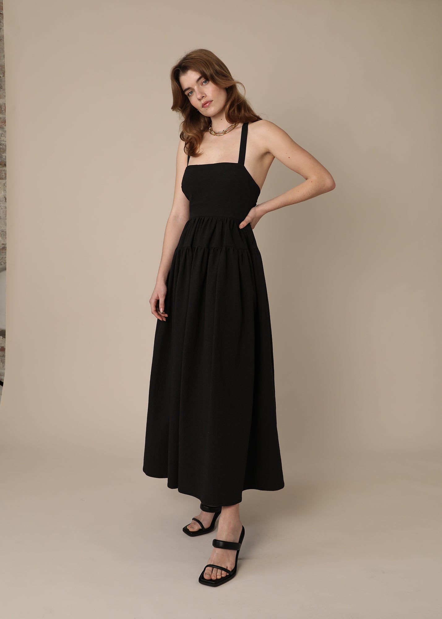 clemence high neck midi dress black THE CLÉMENCE DRESS