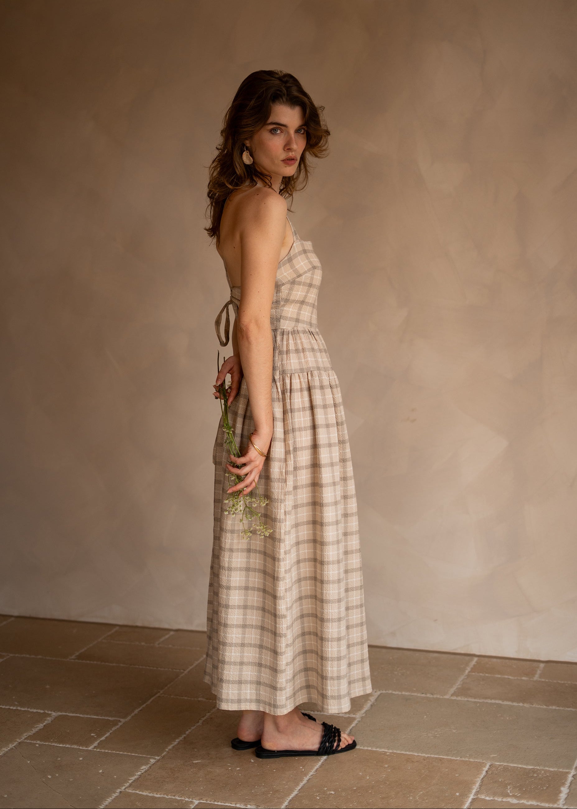 THE CLÉMENCE DRESS in oat check